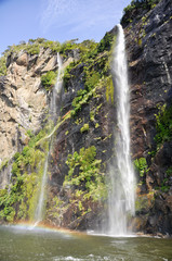 Milford Sound waterfall. New Zealand