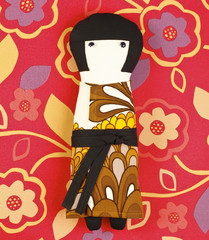 japanese doll on funky background