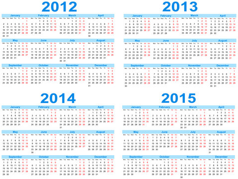 Set of 2012 - 2015 calendar, vector