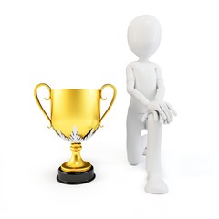 3d man with gold trophy