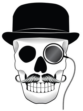 Illustration Of A Skull With Hat Mustache And Monocle