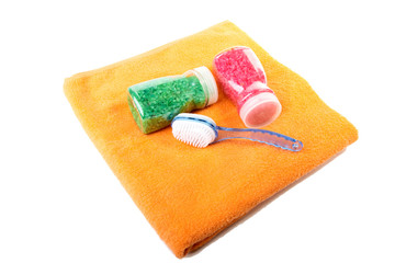 Obraz na płótnie Canvas Towel brush salt for bathroom