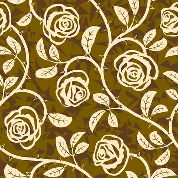 Vector abstract rose flowers seamless repeat pattern background