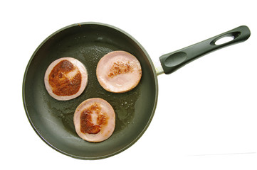 Pork sausage in a frying pan