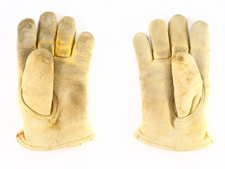 Pair of worn work gloves