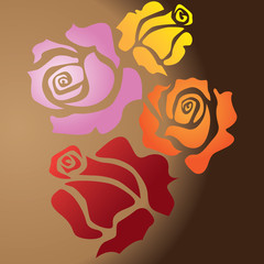 four color flower rose - sketch illustration