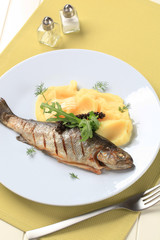 Grilled trout and mashed potato