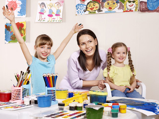 Fototapeta premium Children painting in preschool.