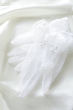 Bride gloves on white silk