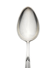 Old silver spoon with ornament isolated on white background