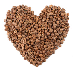 Roasted coffee beans in the shape of the heart