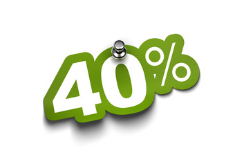 forty percent green sticker fixed on a white wall