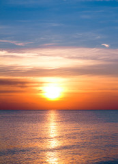 Bright Colorful Sunrise On The Sea With Beautiful Clouds
