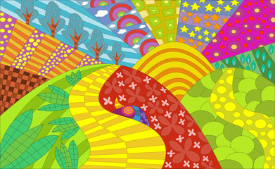 Psychedelic garden abstract colorful background