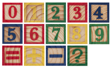 Wooden colorful numbers isolated on white