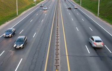 Cars on a roadway with blurred motion effect