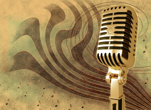 Microphone on abstract musical background