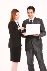 businessman and businesswoman with laptop
