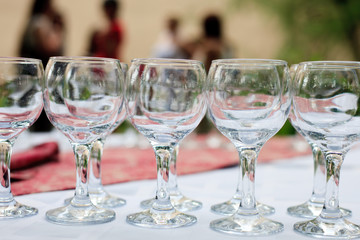 Glasses in rows outdoors