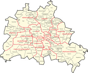 Naklejka premium Berlin, Bezirke, Ortsteile