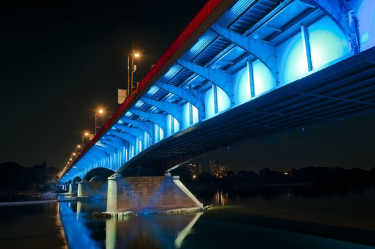 Warsaw bridge by night