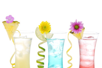 mojito, sex on the beach tequila sunrise in cocktail glasses