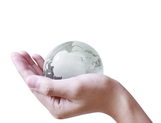 earth globe in his hands