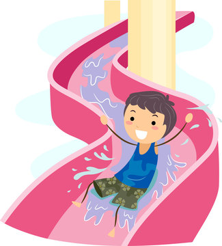 boy sliding down pink water slide clip art preview