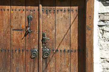 Old brown wooden door