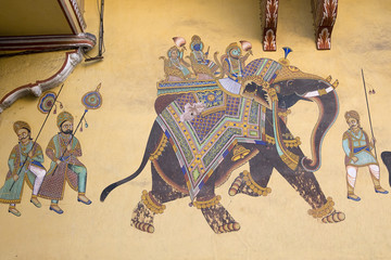 Elephant , painting, frescoes on wall, Jaipur, Rajasthan, royal India