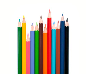 Colour pencils isolated on white background close up
