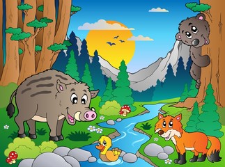 Waldszene mit verschiedenen Tieren 3