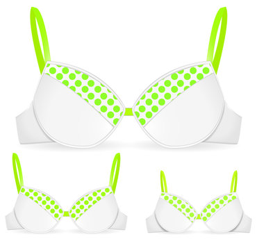set of green bra in different size isolated on white background