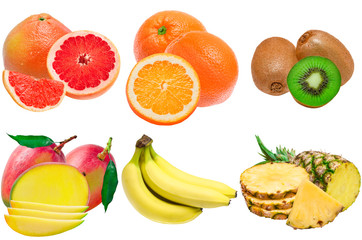 different fruits isolated on white background