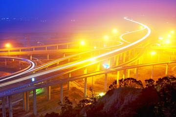 Traffic track on highway in the night in taiwan