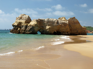 Caves and colourful rock formations on the Algarve coast
