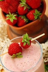 Milk shake with strawberries.