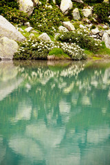 Mountain lake with blue and green water