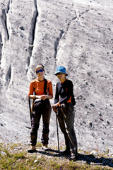 Hiker in Caucasus mountains