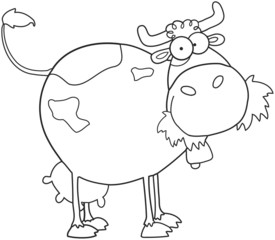 Outlined Farm Dairy Cow Cartoon Character