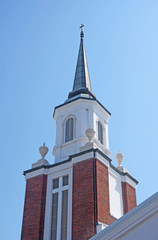 An old church and steeple in downtown Sarasota, FL.
