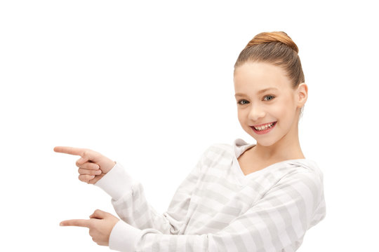 teenage girl pointing her finger