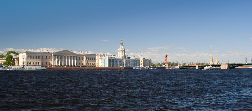 Panorama of St. Petersburg Neva River Embankment
