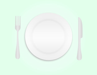 dinner plate, knife and fork