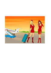 Beautiful stewardess. Vector illustration