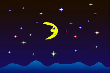 Obraz na płótnie Canvas Night sky with stars and moon, vector illustration