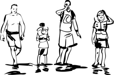 black and white   sketch of the guys in the shallows