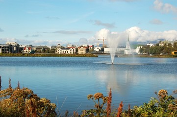 City lake view in the centre of reykjavik, capital of Iceland