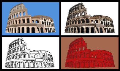 Set of four illustrations of the colisseum