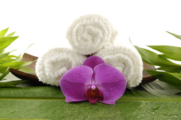 Spa treatment- stones towel and bamboo leaf